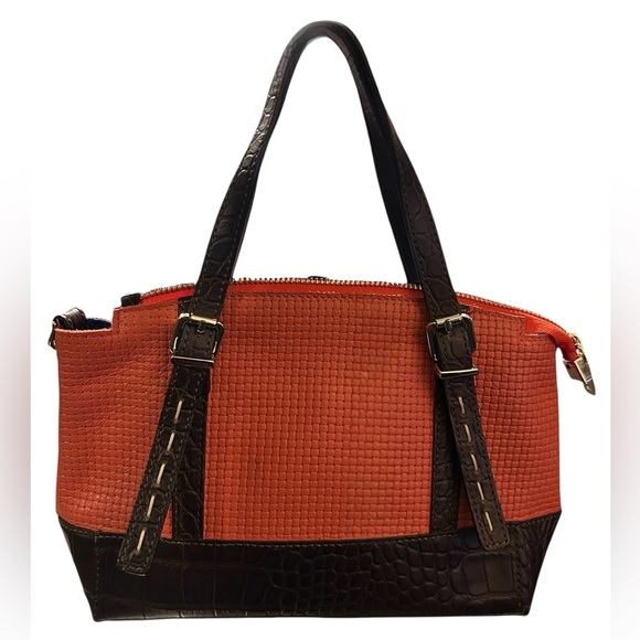 Ripani Brown Croc Embossed and Orange Satchel Bag Made in Italy - Picture 4 of 6